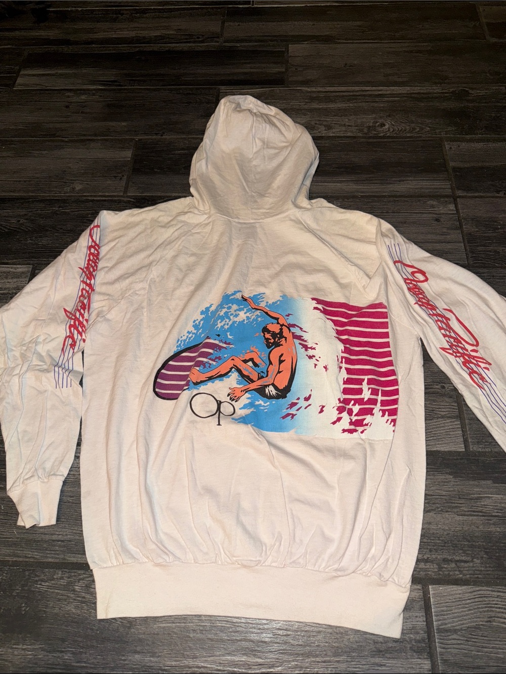 OP ocean pacific vintage White Hoodie Orange Surfer 1980s large shirt